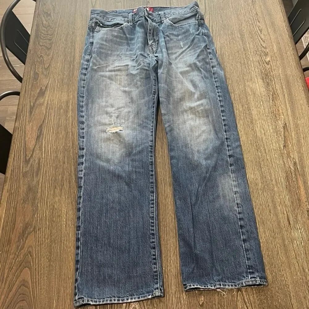 Express Mens Kingston Straight Jeans Classic Fit Mid Rise Denim Blue Size 36x32